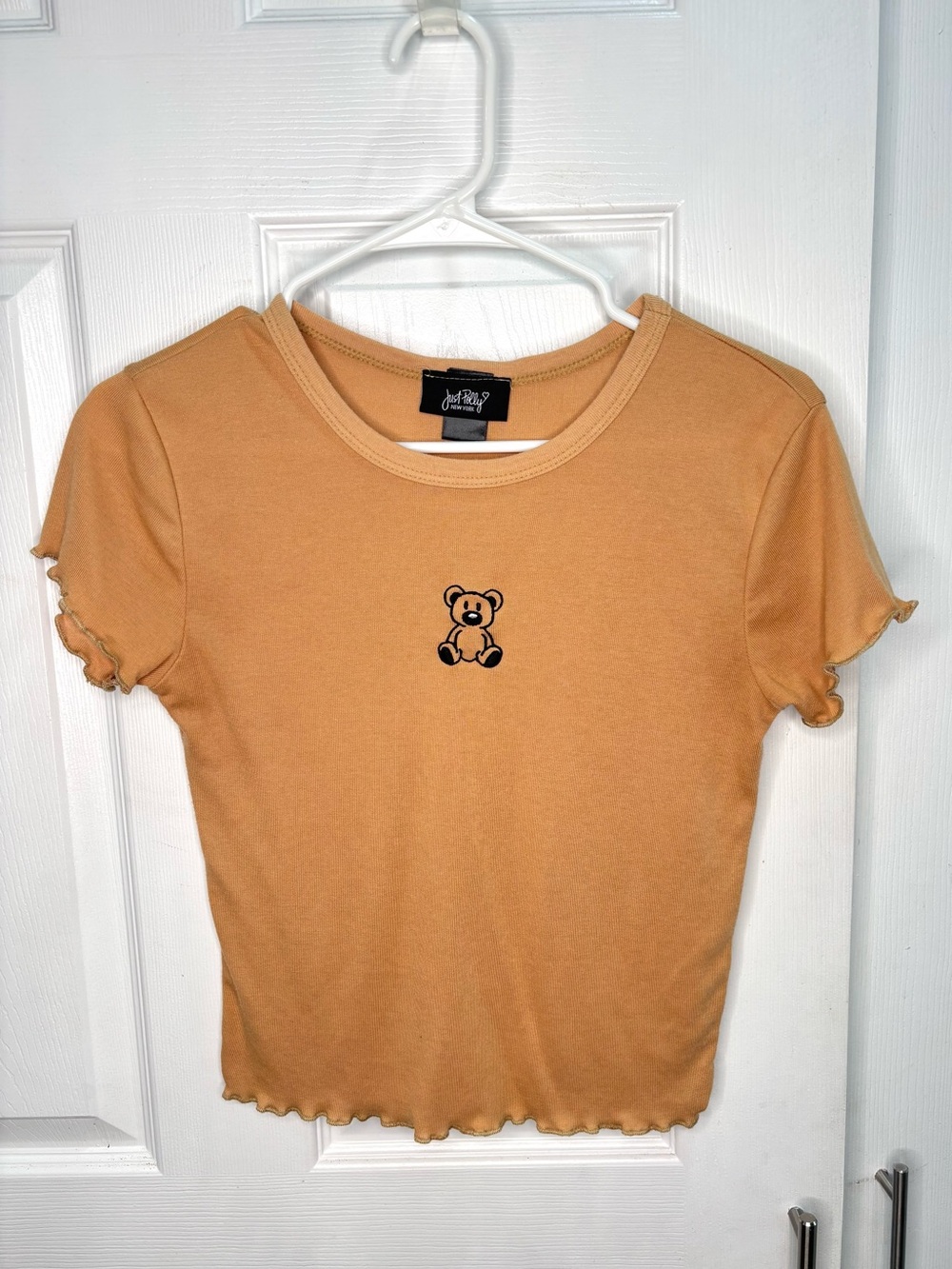 Just Polly Bear Embroidered Lettuce Trim Baby Tee